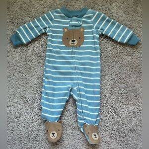 Carter's Teal Striped Bear Footie Pajamas